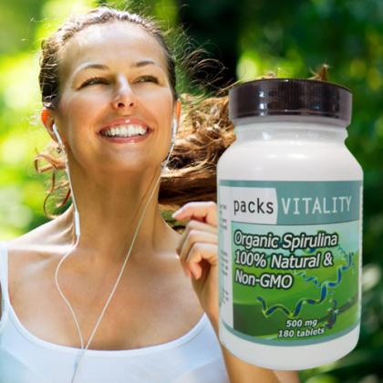 packsVITALITY, Organic Spirulina 100% Natural and Non-GMO 500mg 180tabs